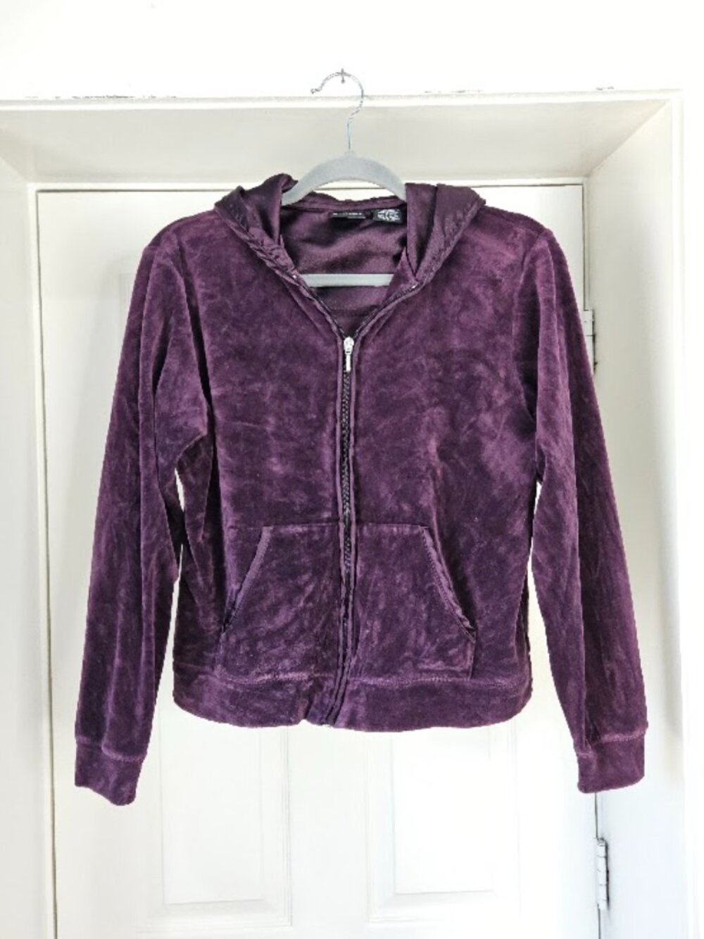 St. John's Bay Purple Velvet Y2K Zip Front Hoodie Tracksuit Jacket Medium Retro